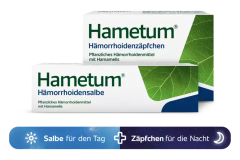 Packungsabbildung Hametum Hämorrhoidenset - Salbe für den Tag + Zäpfchen für die Nacht