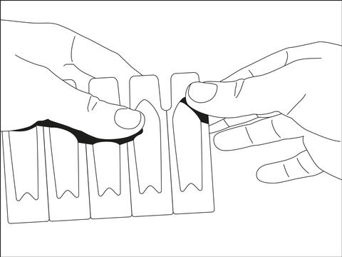 Illustration: Abtrennen der einzelnen Zäpfchen vom Blisterstreifen