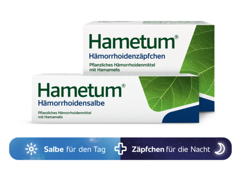 Packungsabbildung Hametum Hämorrhoidenset - Salbe für den Tag + Zäpfchen für die Nacht